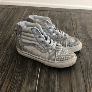 Silver glitter high top vans